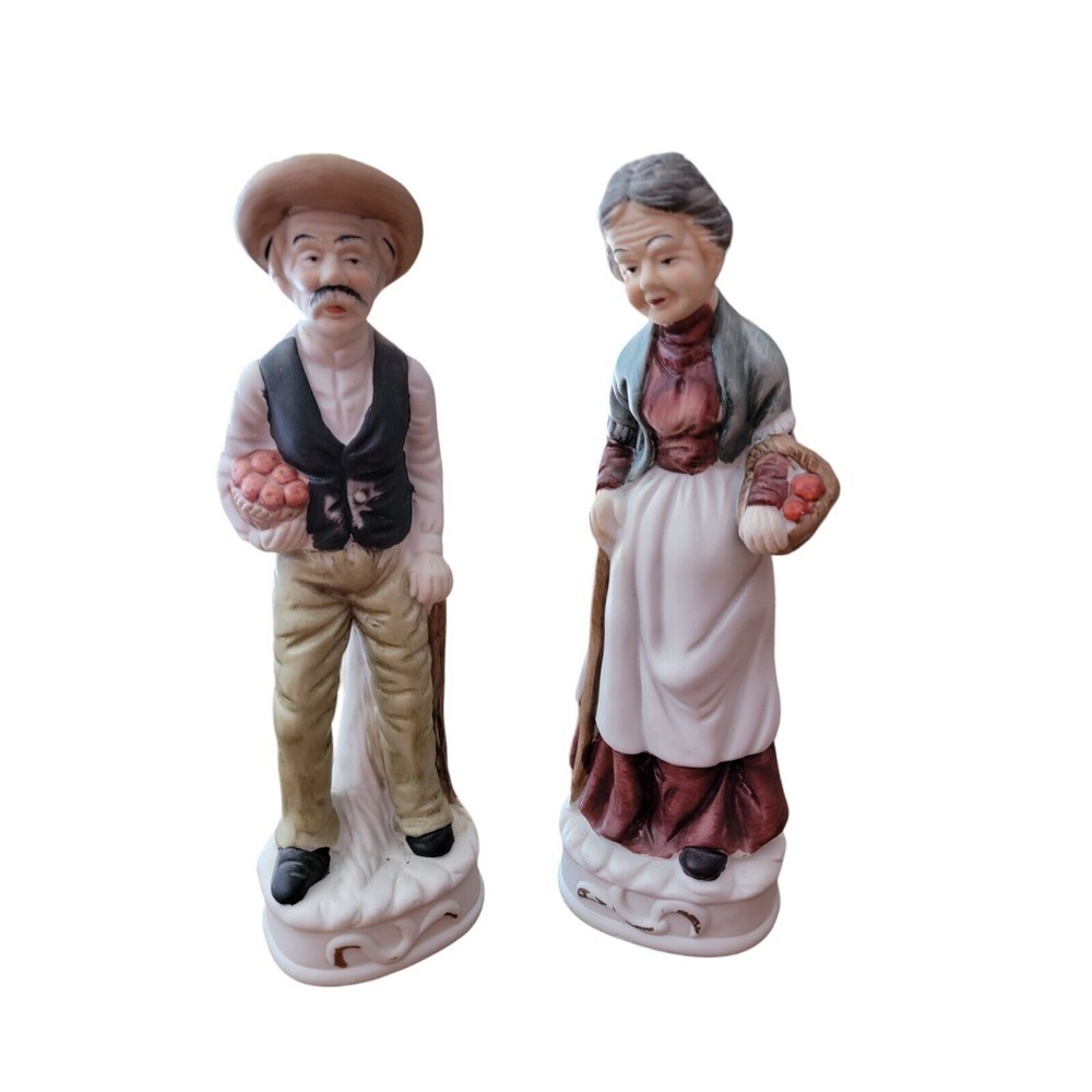 Vintage MAN & WOMNA FARM COUPLE FIGURINES GRANDPA GRANDMA 12 inch tall
